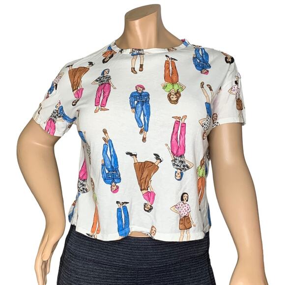 Zara Top Model Print Short Sleeve Multicolor Crewneck Pullover Size L - Picture 1 of 7